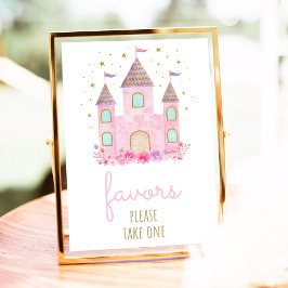 Poster Pink Dourado Princess Castle Birthday - Sinal