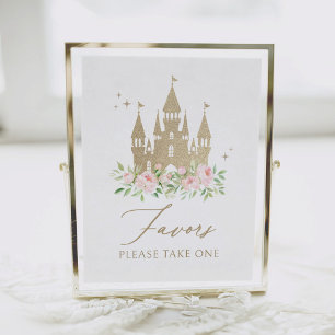 Poster Pink e Dourada Princesa Floral Sinal de Favor de A