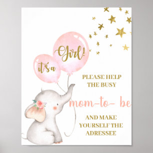 Poster Pink Elephant Help Mom the addressee sign