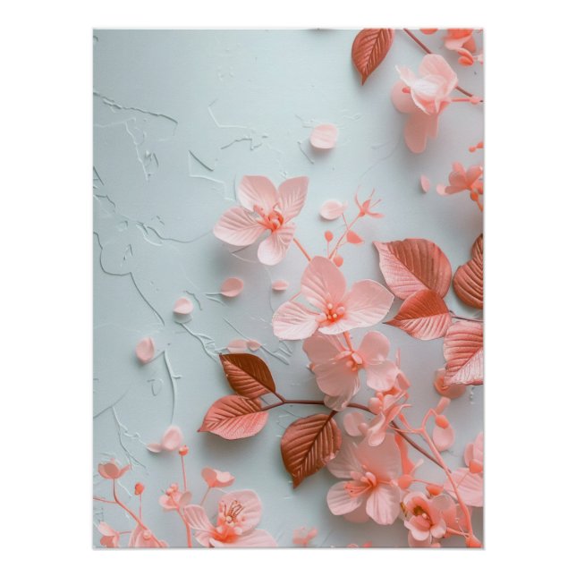 Póster Pink Embossed Flowers | Delicate Textured Floral (Frente)