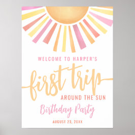 Poster Pink First Trip Around The Sun 1st Birthday Sign