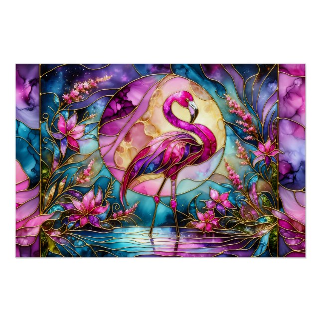 Póster Pink Flamingo Stained Glass Mosaic (Frente)