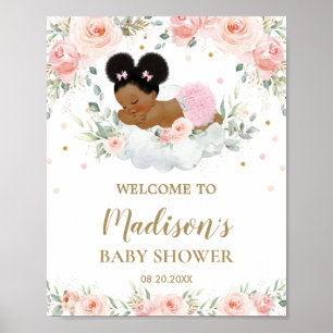 Poster Pink Floral African American Baby Shower Welcome