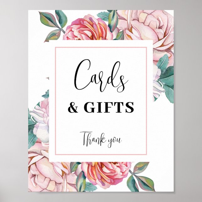 Poster Pink Floral Baby Shower Cards and Gifts sign (Frente)