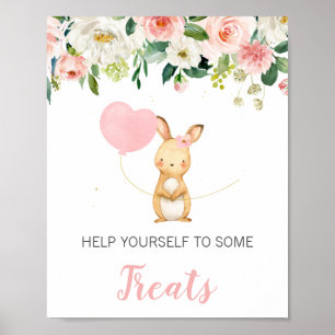 Poster Pink Floral Bunny Balloon Baby Shower Sign