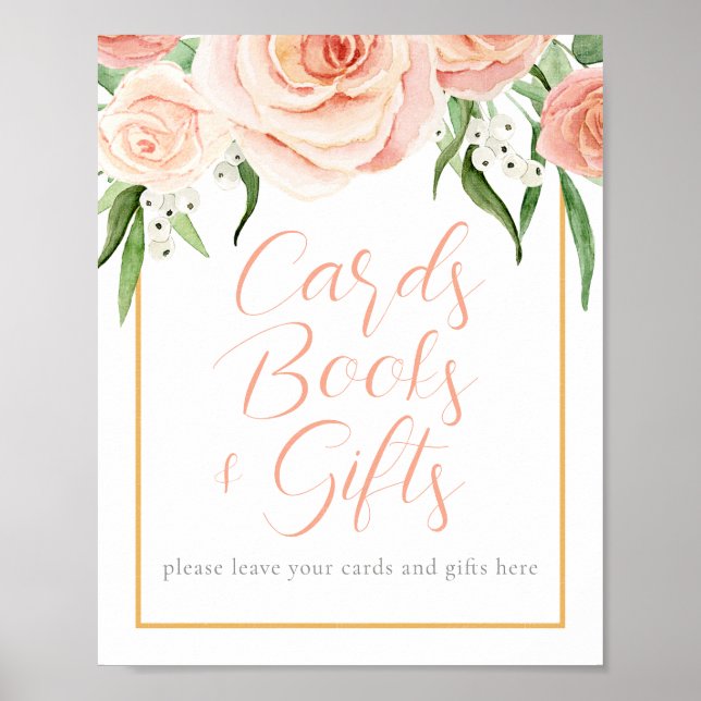 Poster Pink Floral Cards Books Gift Girl Baby Shower  (Frente)