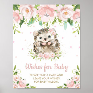 Poster Pink Floral Hedgehog Woodland Desejos para Sinais