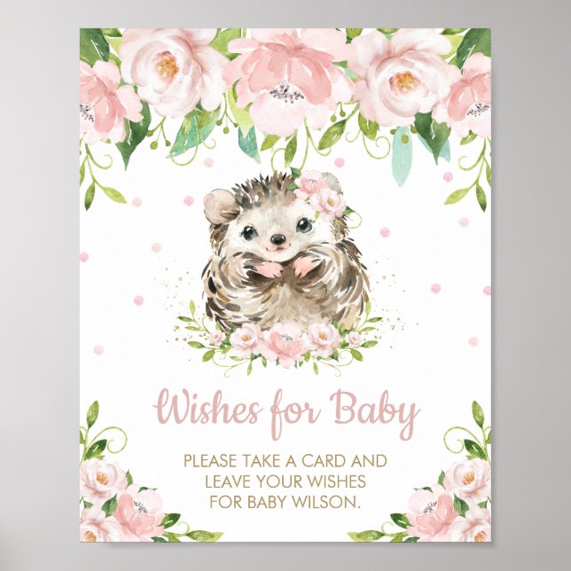 Poster Pink Floral Hedgehog Woodland Desejos para Sinais  (Frente)