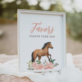 Poster Pink Floral Horse Birthday Favorece Sinal