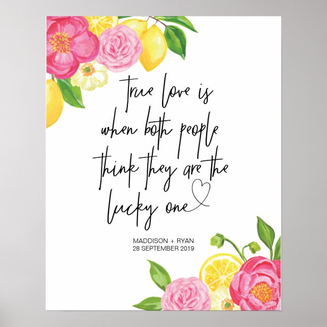Poster Pink Floral Lemon Weding True Love (Frente)