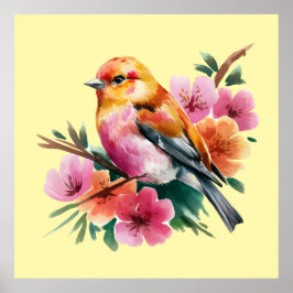 Poster Pink Flower Bird