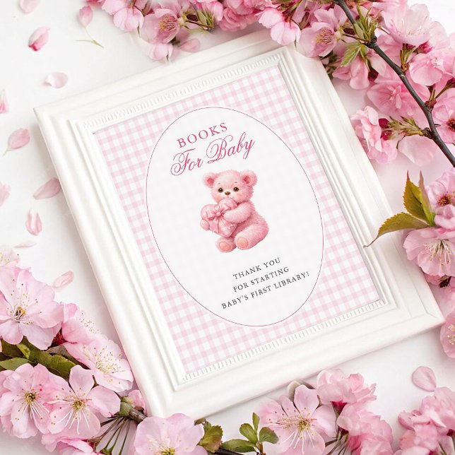 Poster Pink Gingham Teddy Bear Neutral Baby Shower (Criador carregado)