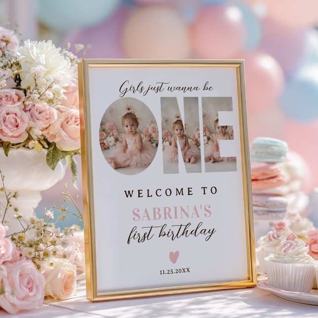 Poster Pink Girls be One Photo First Birthday Welcome (Pink Girls be One Photo First Birthday Welcome Poster)
