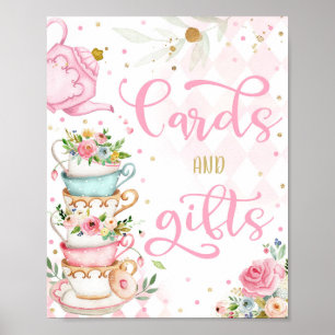 Poster Pink & Gold Floral Tea Party Cards & Gifts Par-Tea