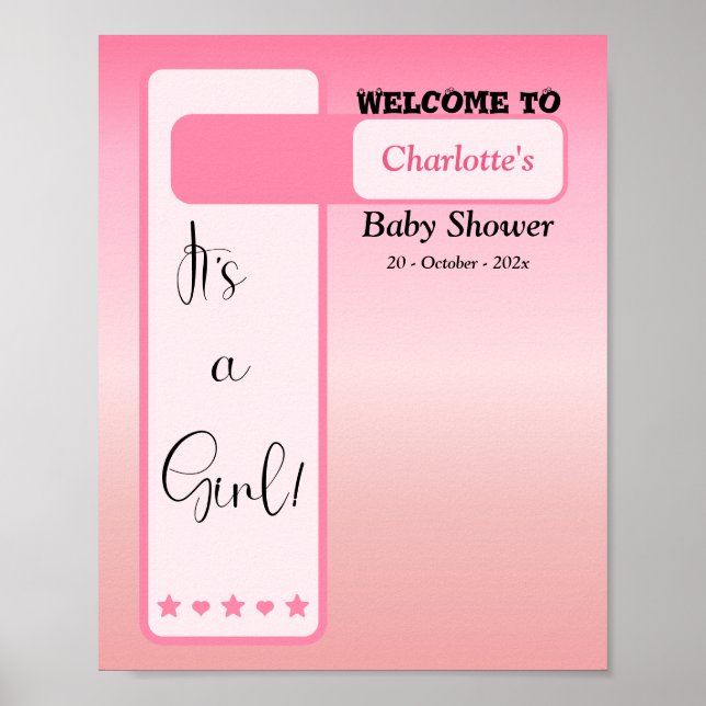 Poster Pink Gradient Cute Eyeball Baby Shower Welcome (Frente)