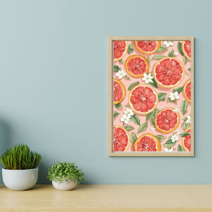 Poster Pink Grapefruit Pop – Citrino em Aquarela Retro