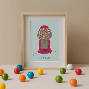 Poster Pink Gumball Machine Candy Bubble Gum Personalized