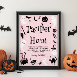 Poster Pink Halloween Baby Shower Pacifier Hunt Game