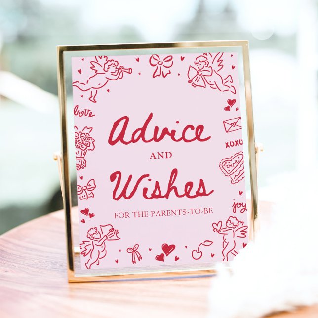 Poster Pink Hand Drawn Modern Valentine Advice and Wishes (Pink Hand Drawn Modern Valentine Advice and Wishes Sign)