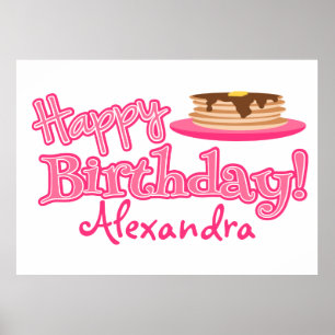 Póster Pink Happy Birthday Pancakes