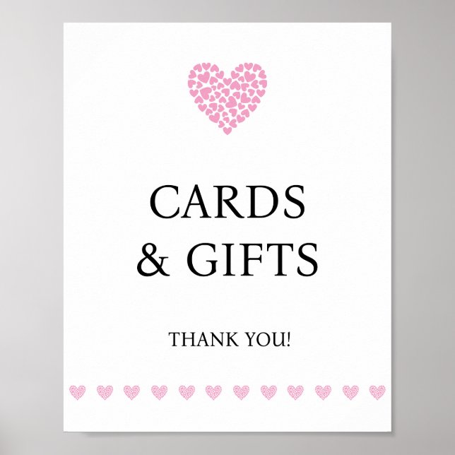 Poster Pink Heart Cards and Gifts Baby Shower  (Frente)