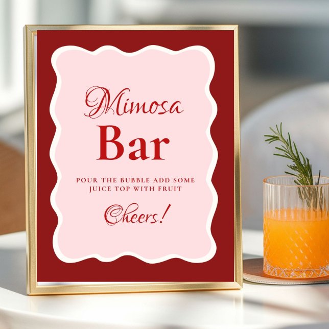 Poster Pink Heart Valentine Bachelorette Mimosa Bar  Sign (Criador carregado)