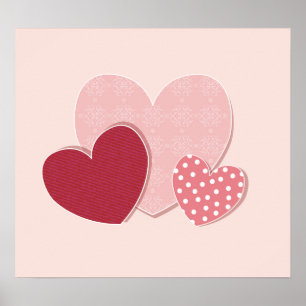 Póster Pink Hearts Paper Sticker