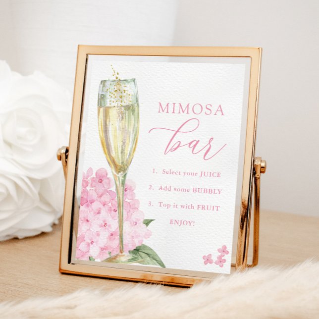 Poster Pink Hydrangeas & Gold Glass Mimosa Bar (Criador carregado)