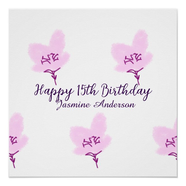 Póster Pink mauve floral 15th birthday quinceanera name d (Frente)