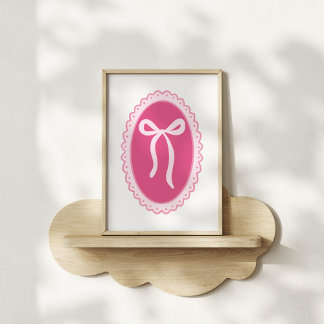 Poster Pink Nursery Art - Coquette Oval Frame & Bow
