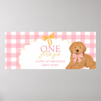 Poster Pink One Golden Year Doodle Puppy 1st Birthday