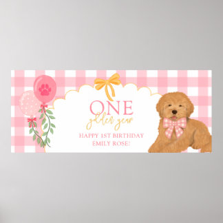 Poster Pink One Golden Year Doodle Puppy 1st Birthday