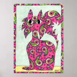 Poster Pink Paisley Cat Foley Art