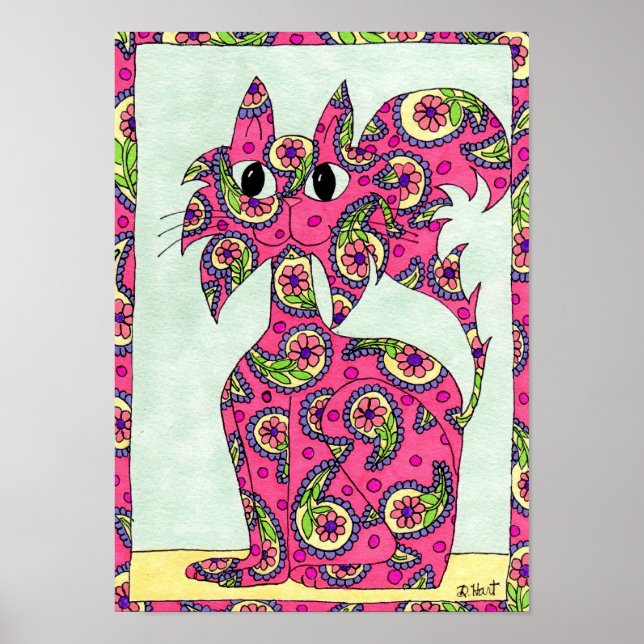Poster Pink Paisley Cat Foley Art (Frente)