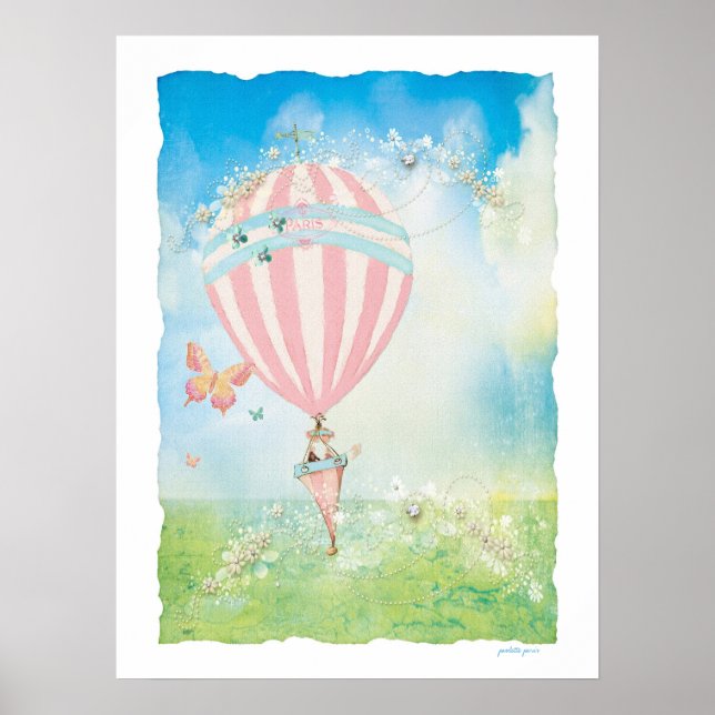 Póster Pink Paris Watercolor D'Aire Balloon (Frente)