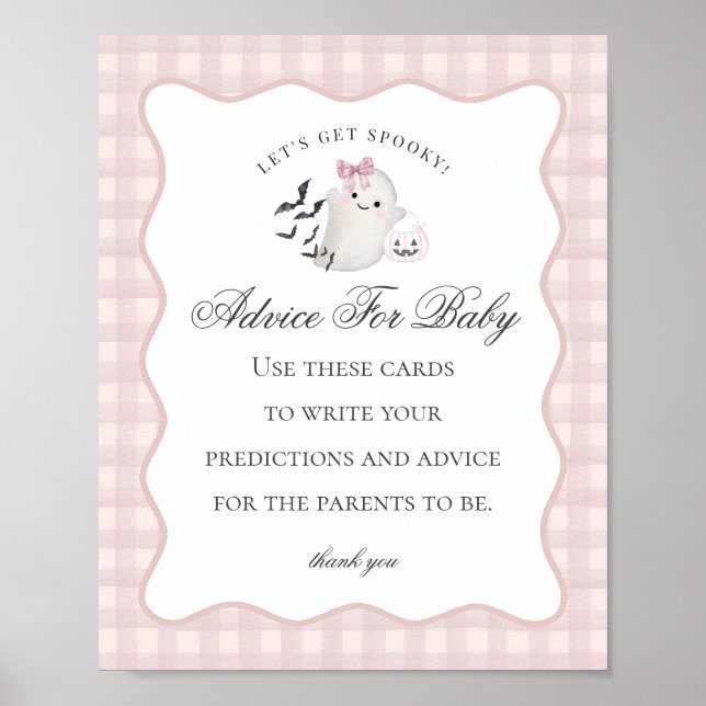 Poster Pink Pastel Little Boo Ghost Advice for Baby Sign (Frente)