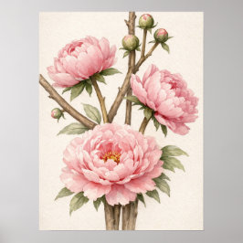 Poster Pink Peony Botanical