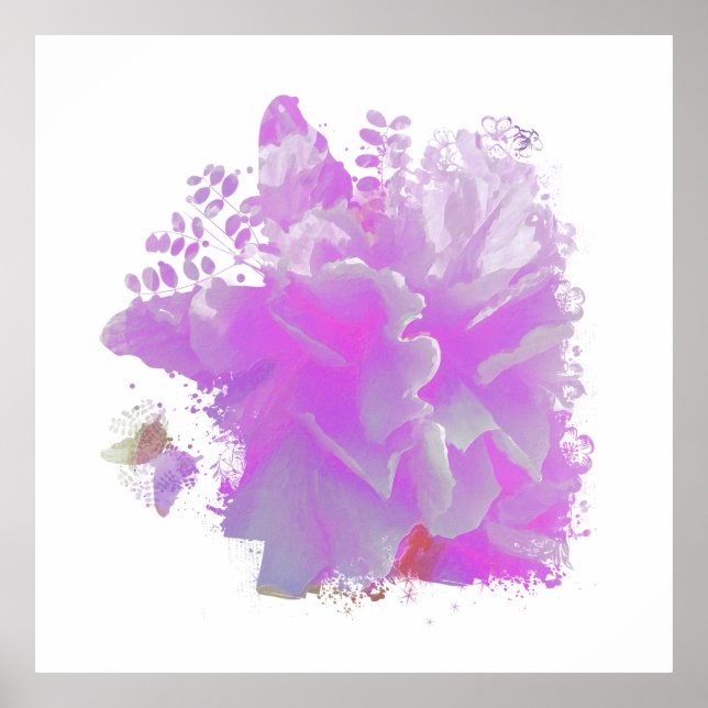 Poster *~* Pink Peony Painting Art Butterfly AR3 (Frente)