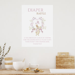Poster Pink Peter o Rabbit Bebê Fralda Raffle Sinal