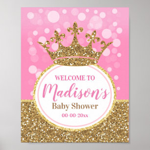 Poster Pink princess crown Welcome Sign Girl Shower gold