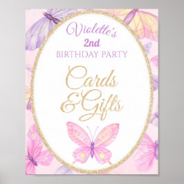 Poster Pink Purple Butterfly Birthday Party Cards Gifts