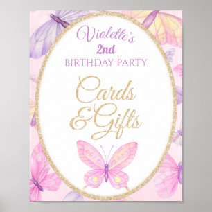 Poster Pink Purple Butterfly Birthday Party Cards Gifts