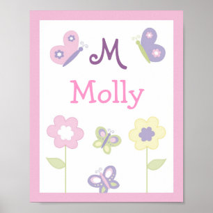 Poster Pink Purple Butterfly Nursery Wall Art Name Impres