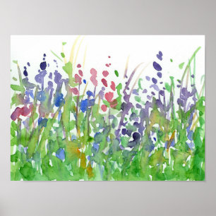 Póster Pink Purple Wildflower Meadow Watercolor