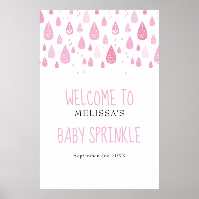 Poster Pink Raindrots Baby Girl Sprinkle / Chá Bem-vindo (Frente)