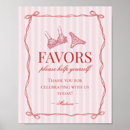 Poster Pink & Red Heart Lingerie Bachelorette Party Favor