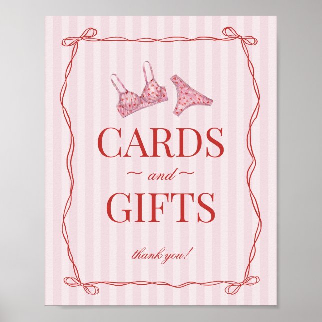 Poster Pink & Red Heart Lingerie Shower Cards & Gifts (Frente)