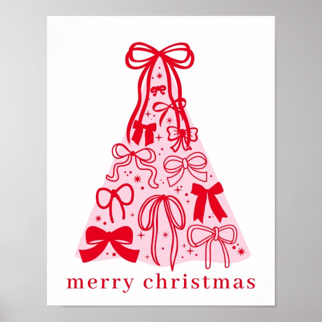 Poster Pink Red Ribbon Bow Merry Christmas  (Frente)