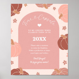 Poster Pink Retro Pumpkin 1st Birthday Time Capsule