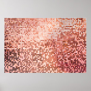Poster Pink rose gold square mosaic tiles